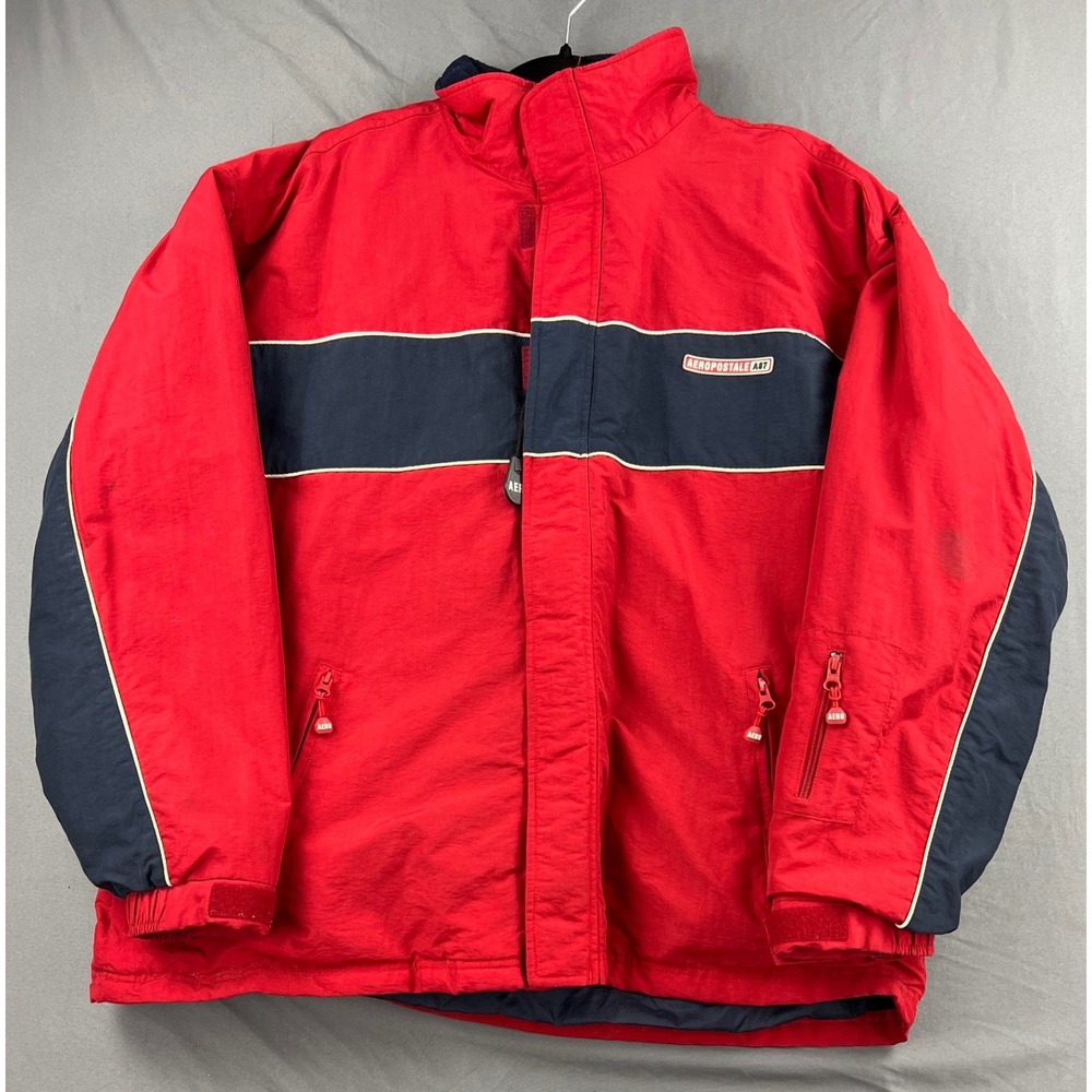 Aeropostale 87 Jacket Mens XL Performance Outerwear Red Navy Blue Full Zip Coat